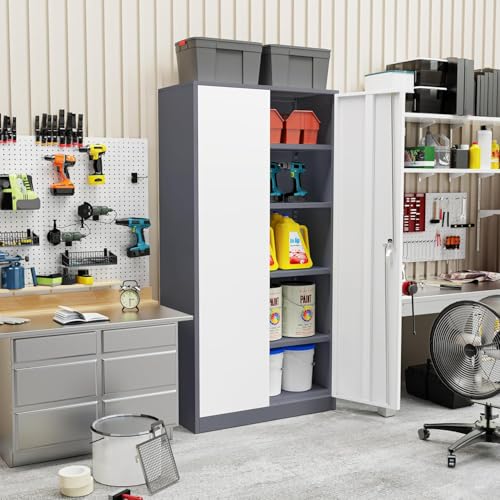 Incbruce 72” Metal Storage Cabinet, Garage Cabinets and Storage System with Doors and Shelves, Tall Lockable Tool Cabinet for Garage, Office, Home (Black)