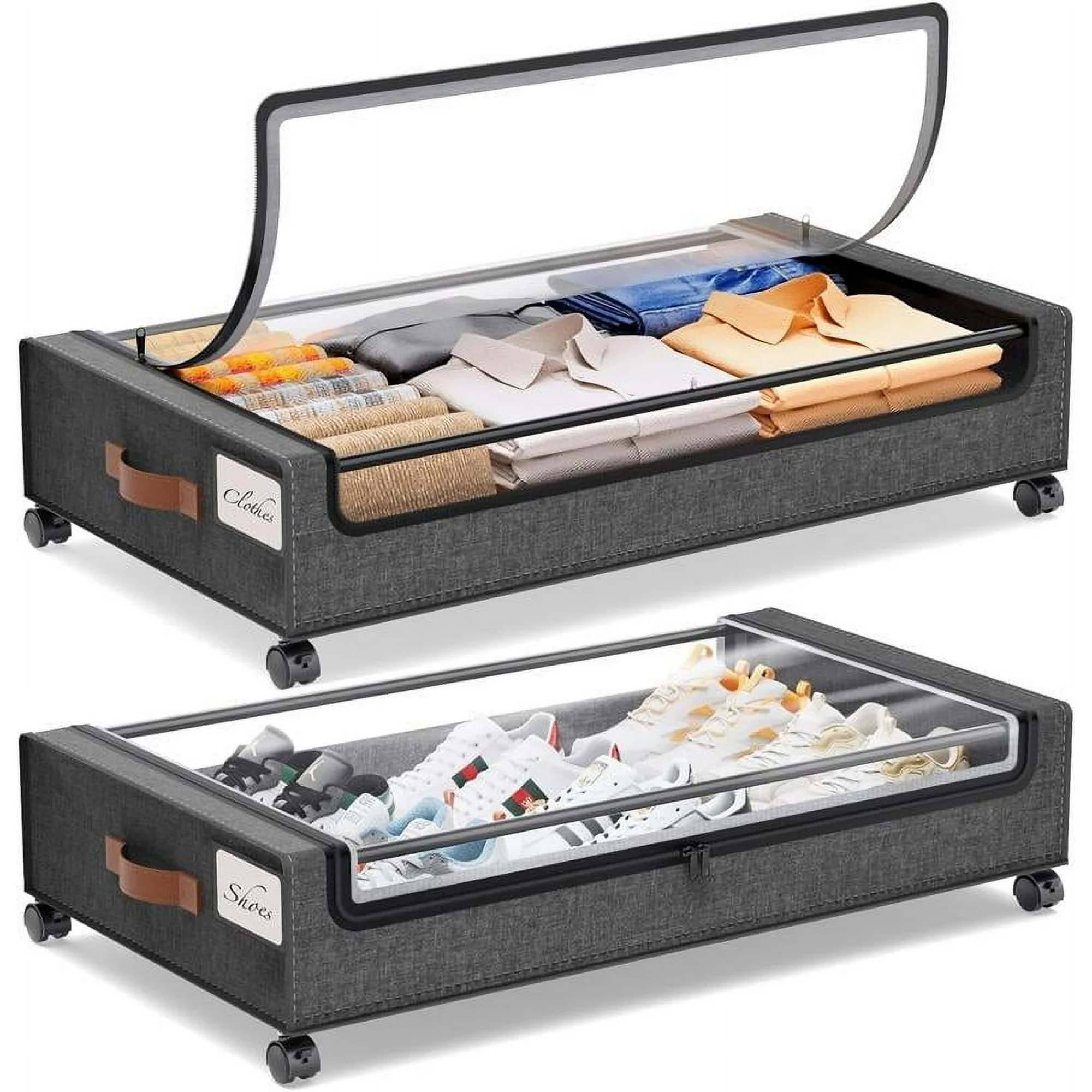 DELAMU 2-Pack Underbed Storage Boxes | Silent Wheels | Dustproof ​​Clear Window | Drawer Lightweight Bin | Easy Organizer for Apartments/Dorm/Bedroom