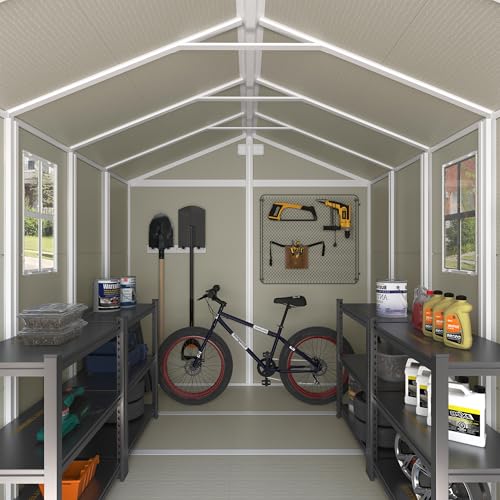 UDPATIO Outdoor Storage Shed 6 x 6 FT, Resin Garden Sheds with Floor Plastic Patio Outdoor Storage Shed with Lockable Door for Tool, Bike, Garbage Gray White