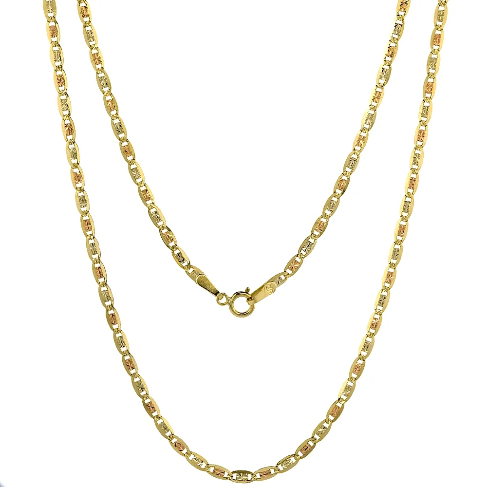10k Tri Color Solid Italian Gold Valentino Link Chain Necklace 2.2mm
