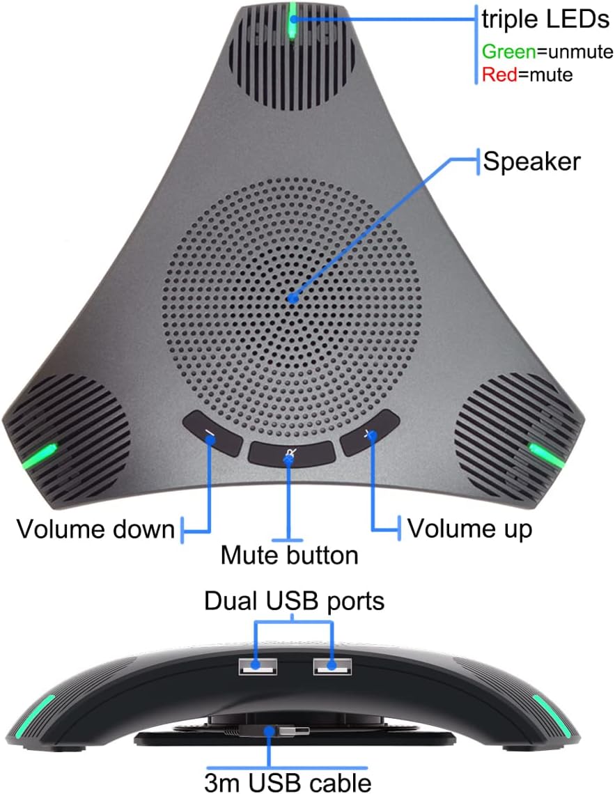 Conference Microphone 360° Omnidirectional Microphone USB Speakerphone with DSP Noise Reduction and Echo Cancellation for 8-10 People Business Conference, Home Office,Compatible with Leading Platforms