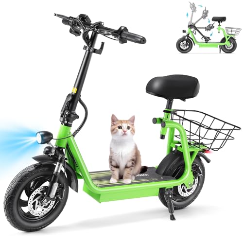Caroma Peak 800W/1200W Electric Scooter Adults, 30 Miles Max Range, Foldable Electric Scooter with Seat, Front Suspension, Detachable Large Basket,Commuter E-Scooter for Adult and Teens