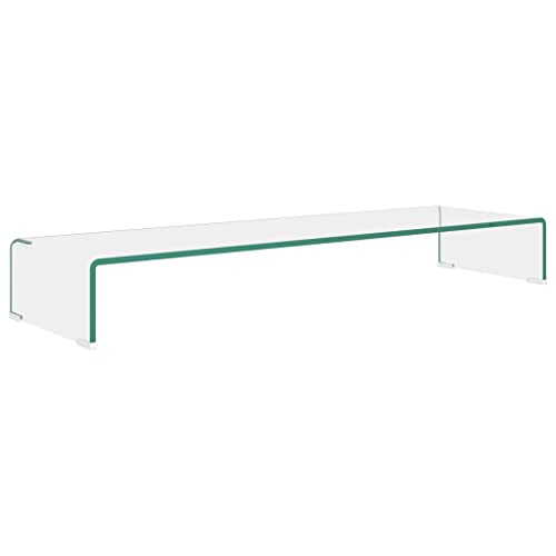 TV Stand/Monitor Riser Glass Clear 39.4"x11.8"x5.1",Clear Glass TV Stand with Tempered Glass Construction for SpaceSaving and Comfortable Viewing Experience 39.4" x 18" x 5.1" Furniture for TV & Media