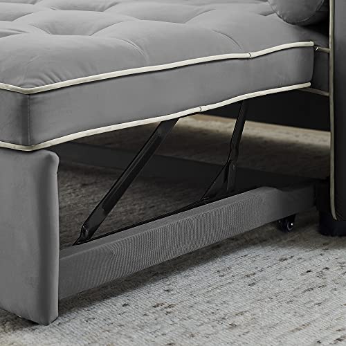 Velvet Sleeper Sofa 54" Convertible Sofa Recliner Bed 3-in-1, 3-Position Adjustable Backrest, Two Side Pockets, 2 Pillows for Living Room, Apartment, Black