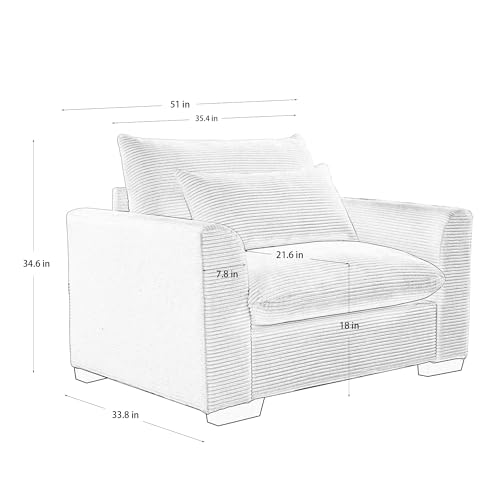 SLEERWAY Oversized Accent Chair for Living Room, 51" Comfy Corduroy Sofa with Lumbar Pillow, Modern Oversized Single Sofa Chair and A Half with Wide Armrest for Living Room, Apartment, Office, Brown