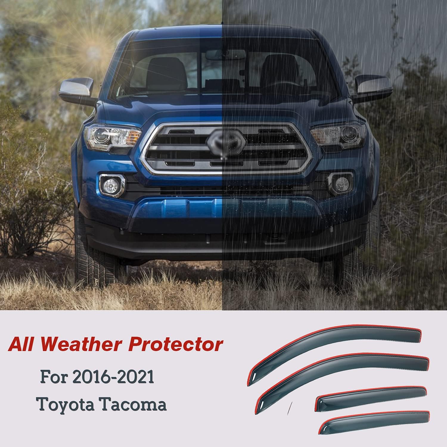 in-Channel Rain Guards Compatible with 2016-2022 Tacoma Double Cab Side Window Deflectors, Vent Window Visors, Front+Rear Pack of 2
