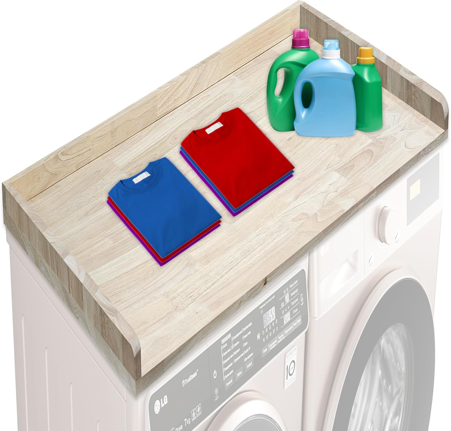 Skywin Washer Dryer Countertop - Real Wood Butcher Block Countertop with Edge Rails - 54 x 30 Inches Laundry Guard for Washer and Dryer Countertop, Kitchen Countertop, or Butcher Block Table