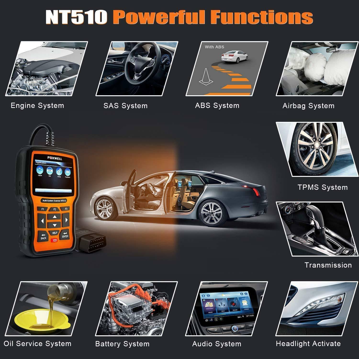 Foxwell NT510 Pro OBD2 Scan Tool Auto Diagnostic Code Scanner with Oil for GMC