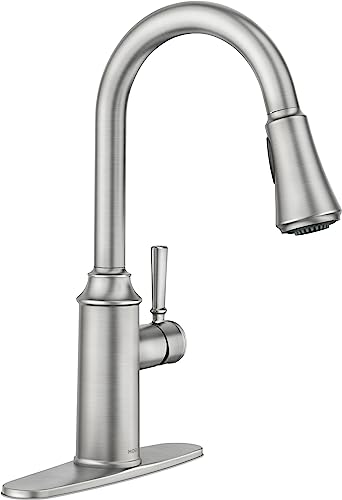 Moen 87801SRS Conneaut One-Handle Pulldown Kitchen Faucet with Reflex and Power Clean, Spot Resist Stainless