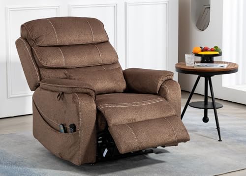 Light Grey Recliner Chair for Elderly | Tall and Big Man 400lbs | Chenille | Power Lift, Lay Flat, Stand Up, Wireless Charging Device, Extended Footrest, Massage Heat, Cup Holder, Lumbar Pillow