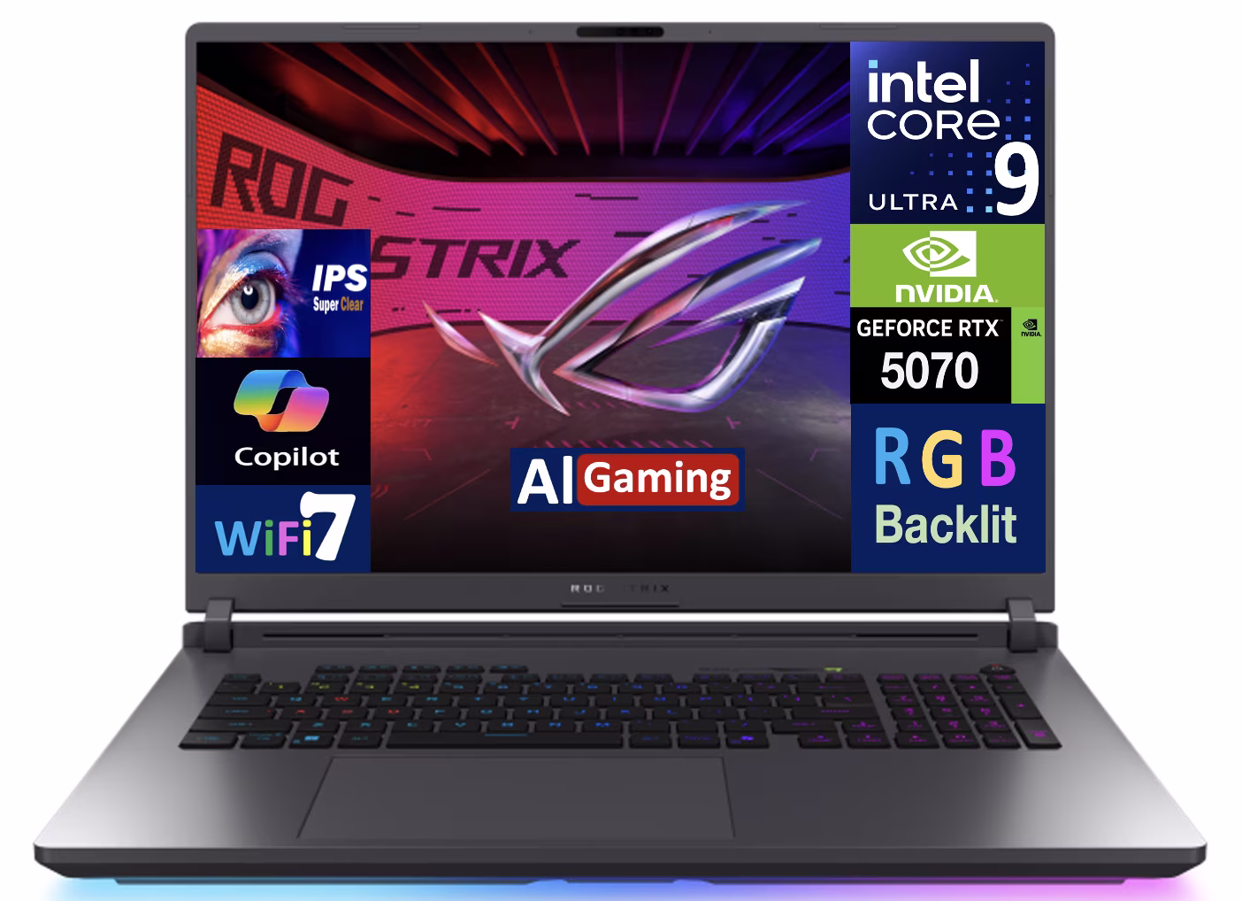 ASUS ROG Strix AI Gaming Laptop 18in 240Hz IPS WQXGA Display (Intel Ultra 9- 275HX, NVIDIA GeForce RTX 5070 8GB, 64GB DDR5, 2TB PCIe SSD, RGB KB, Thunderbolt 4, WiFi 7, Webcam, Win 11 Home)