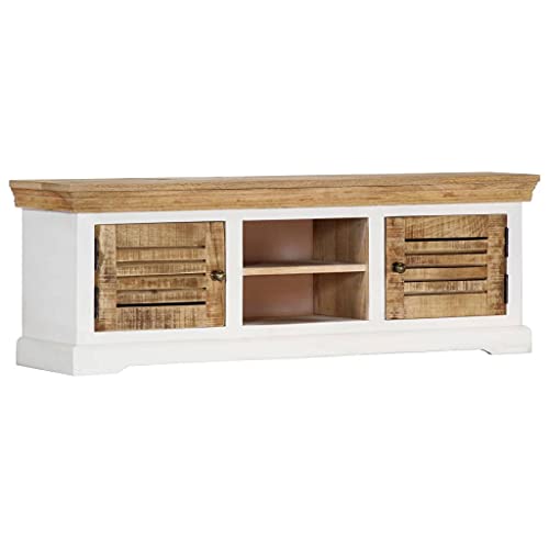 TV Stand 46.5"x11.8"x15.7" Solid Wood Mango,Rustic Wooden TV Stand with Storage Cabinets and Shelves for Living Room Bedroom Home Office Entertainment Center Furniture for TV & Media, Entertainment Ce