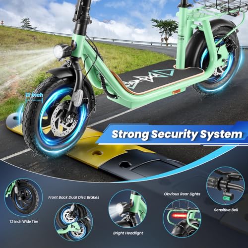 Caroma Peak 800W/1200W Electric Scooter Adults, 30 Miles Max Range, Foldable Electric Scooter with Seat, Front Suspension, Detachable Large Basket,Commuter E-Scooter for Adult and Teens