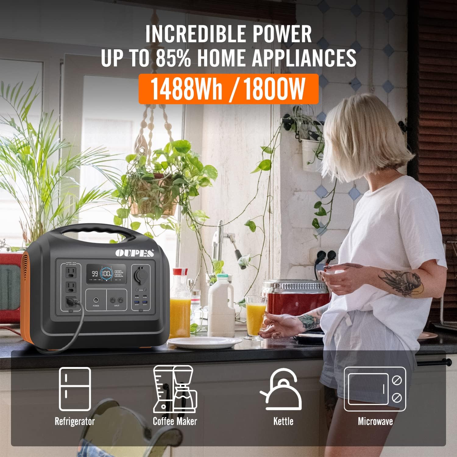 Solar Generator Explorer 1200w, OUPES Portable Power Station 992Wh(2200W Peak) LiFePO4 Power Station Battery Backup, Emergency Generator for Outdoor Camping Home RV