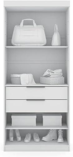 Manhattan Comfort Mulberry Sectional Freestanding Wardrobe Closet with Doors, 4 Drawers and Adjustable Shelves, Stylish and Functional Organizer for Bedroom or Dressing Room, 2 Piece Set, White