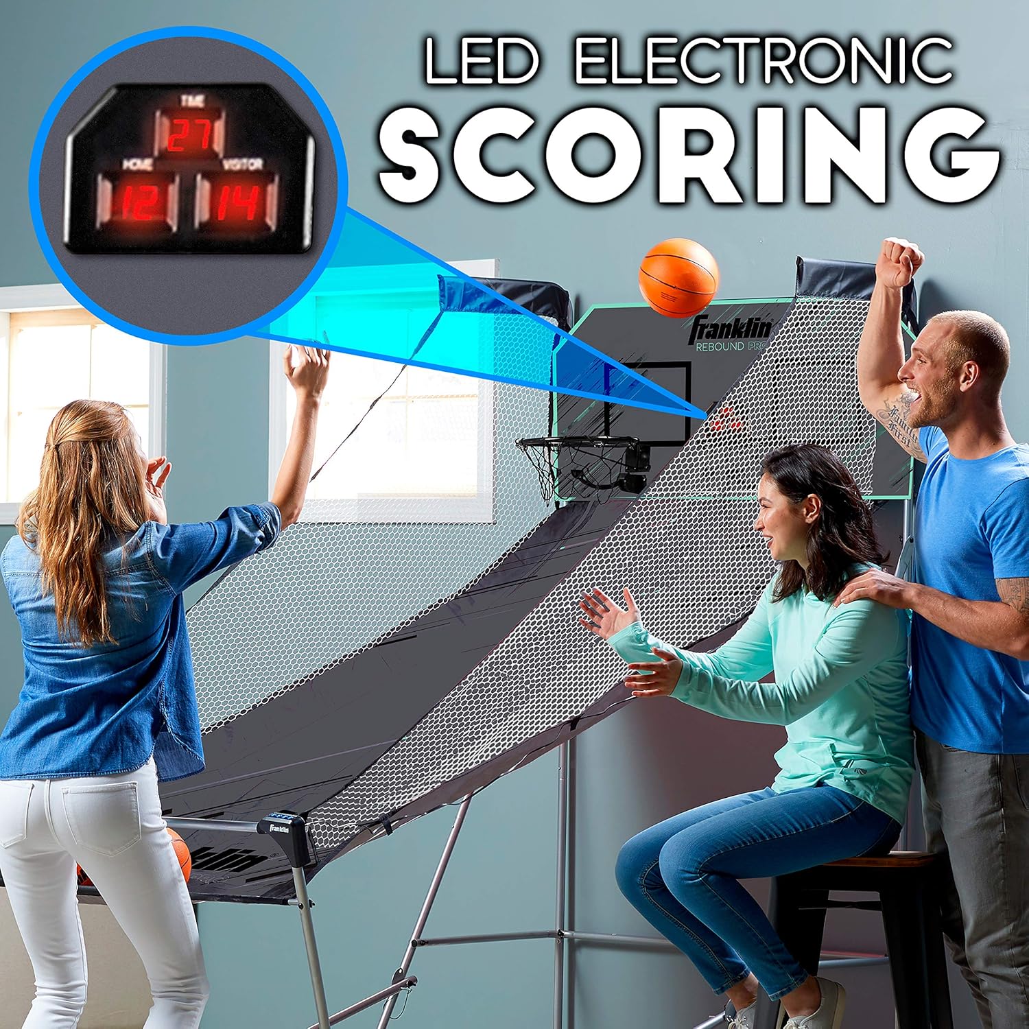 Franklin Sports Arcade Basketball Game - Dual Shot - Indoor Mini Basketball Hoop Shootout Game - (4) Mini Basketballs Included - Electronic Basketball Game