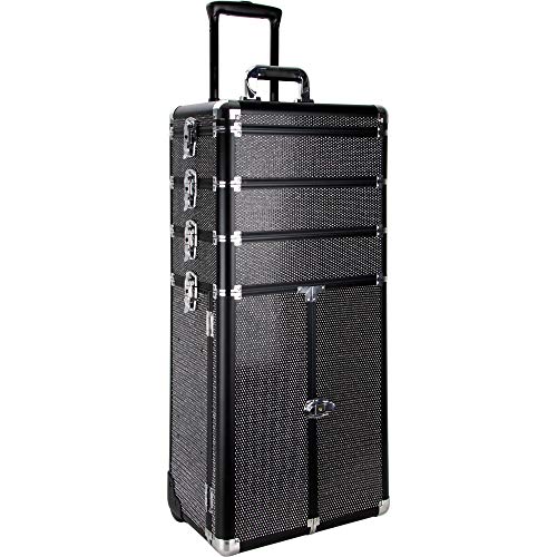 Sunrise 5-in-1 Pro Rolling Aluminum Cosmetic Makeup Artist Train Case Organizer Trays Drawers Extra Lid, Black Krystal