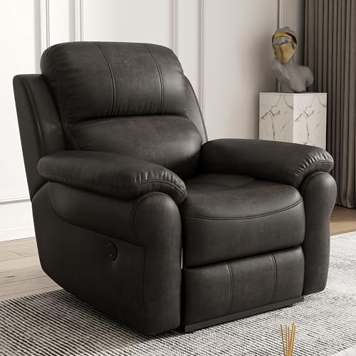 Power Recliner Chair with USB Ports & Magazine Bag, Home Breathable Fabric Movie Theater Seating Single Recliner Chair Sofa Manual for Bedroom Living Room (Black & 1 Seat)
