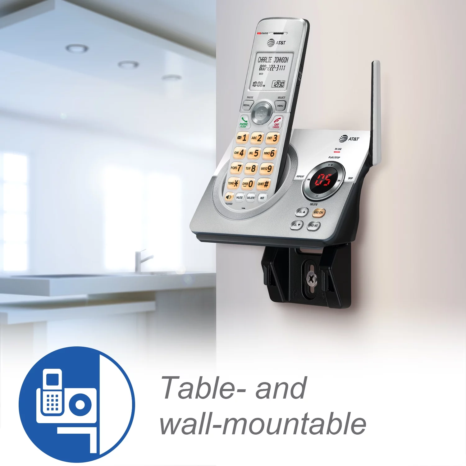 AT&T 4-Handset Cordless Phone with Unsurpassed Range, Answering System and Call Block, EL52429 (White/Silver)