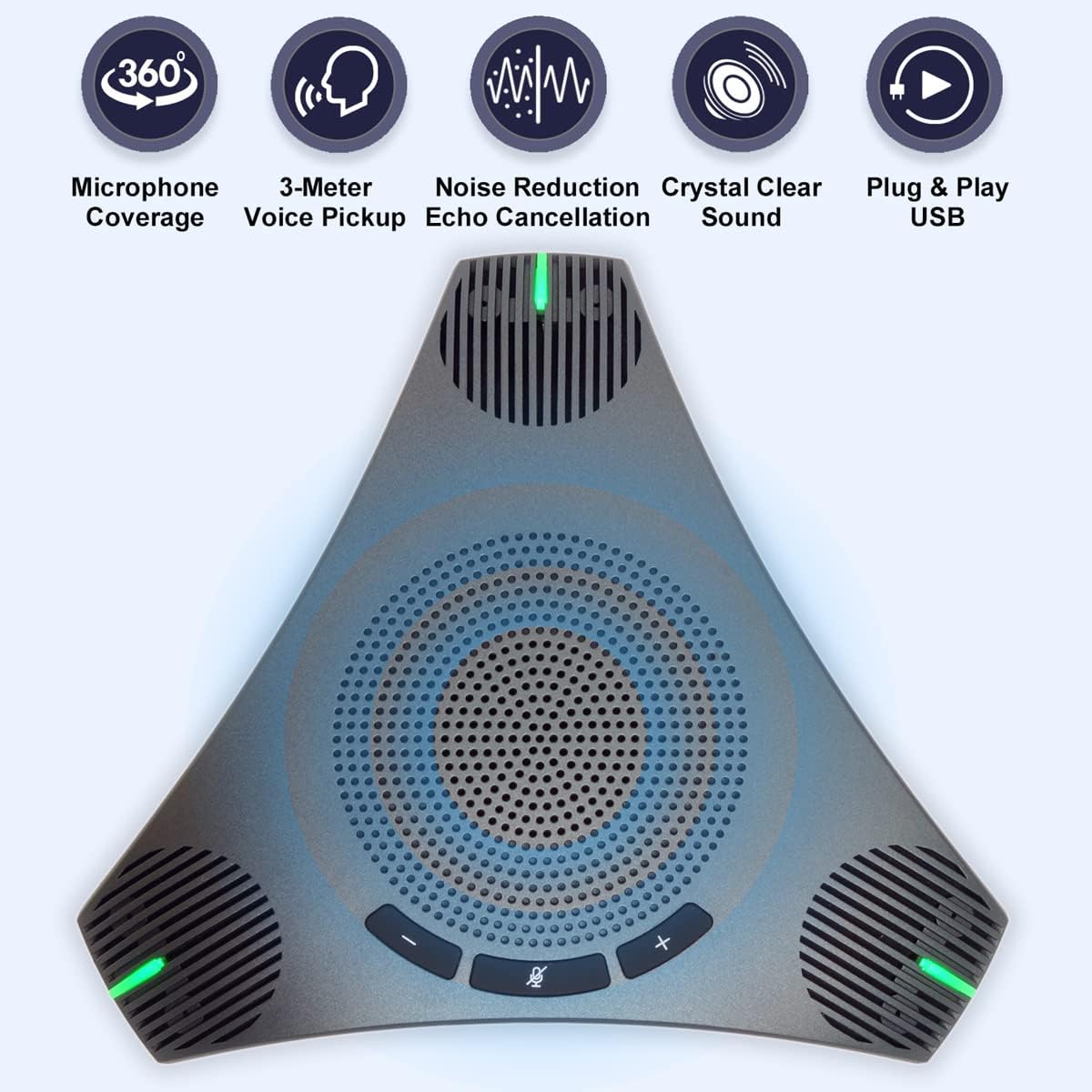 Conference Microphone 360° Omnidirectional Microphone USB Speakerphone with DSP Noise Reduction and Echo Cancellation for 8-10 People Business Conference, Home Office,Compatible with Leading Platforms