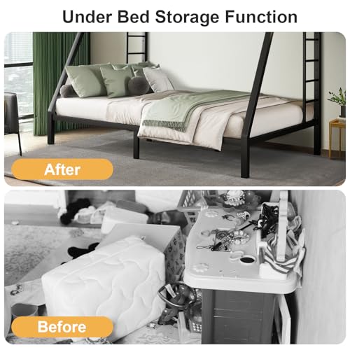 Twin XL Over Twin XL Bunk Bed, Metal Bunk Bed Frame Heavy Duty Bunk Beds Loft Bed Frame with Ladder and Guardrail Metal Slats No Box Spring Required for Adults Teens, Black