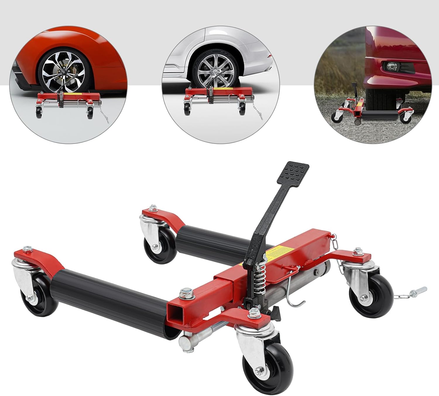 Wheel Dolly 1500LBS Load Capacity Wheel Dolly Car Skate Heavy Duty Vehicle Positioning with Ratcheting Foot Pedal Ratchet Type Tire Skate Tire Jack for Car Truck RV Trailer