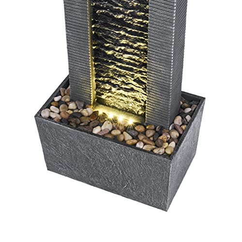 Teamson Home Demeter Waterfall Water Fountain with LED Lights and Pebble Stones for Patio Garden Backyard Decking Décor, 29.25 inch Tall, Gray