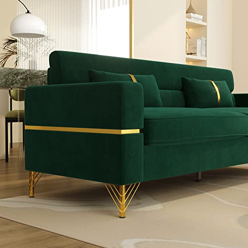 86 " Velvet couch, 3 Seater Sofa Oversized with 2 Pillows, Modern Loveseat Sofa with Armrest, Mid-Century Tufted Sofabed , Comfy Couches for Bedroom, Sofa Couch for Office,Living Room,Apartment, bige