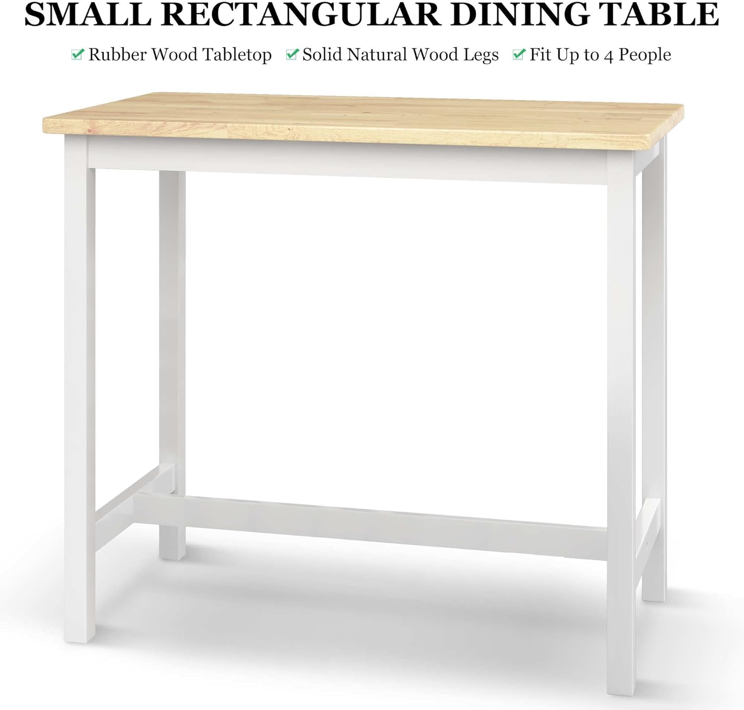 Modern Bar Dining Table Set for 4 All Rubber Wood Kitchen Bistro Counter Height Table Bench Stool for Dining Room Small Space Natural Color & White