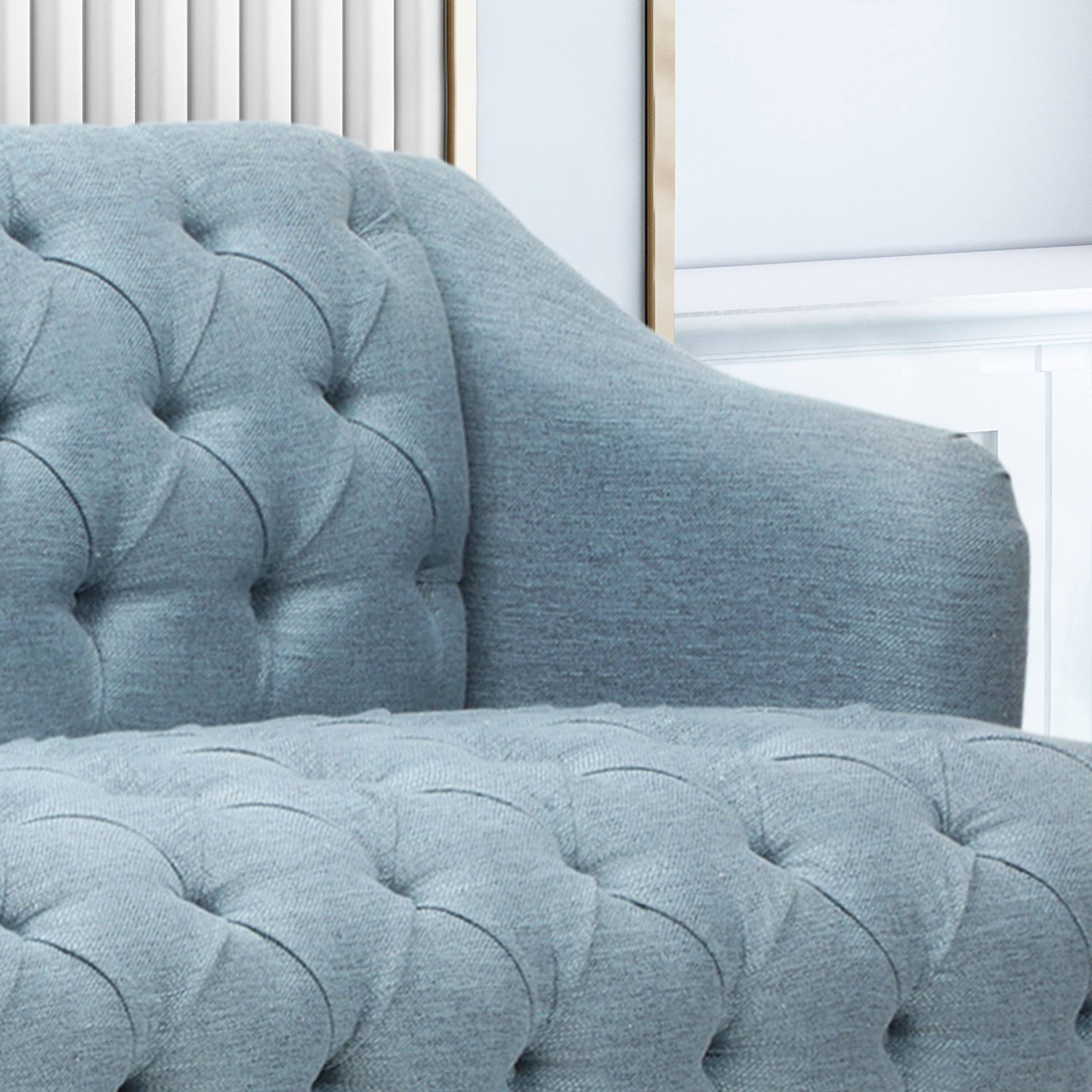 Erin Contemporary Tufted Fabric 3 Seater Sofa, Light Blue and Natural