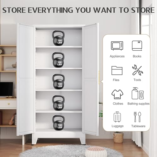 75.2" Tall Metal Pantry Cabinet, Storage Cabinets with 4 Door and 4 Adjustable Shelves, Black Kitchen Pantry Storage Cabinet, Freestanding Cupboard for Kitchen Dining Room Living Room Bathroom