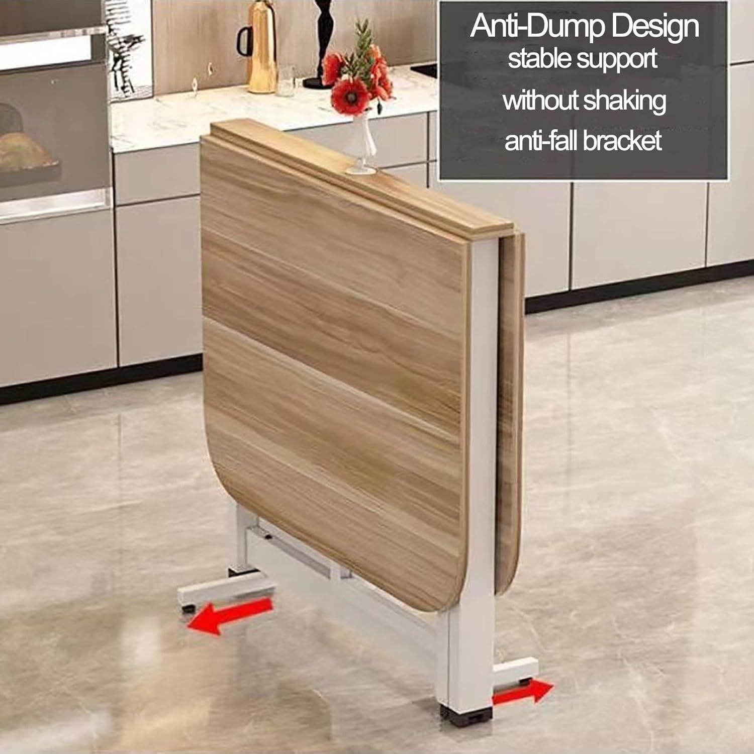 Drop Leaf Dining Table, Folding Dining Table, Wooden Foldable Kitchen Table, Multifunction Expandable Table, Foldable Extendable Space Saving Furniture, Foldable in 3 Forms, f
