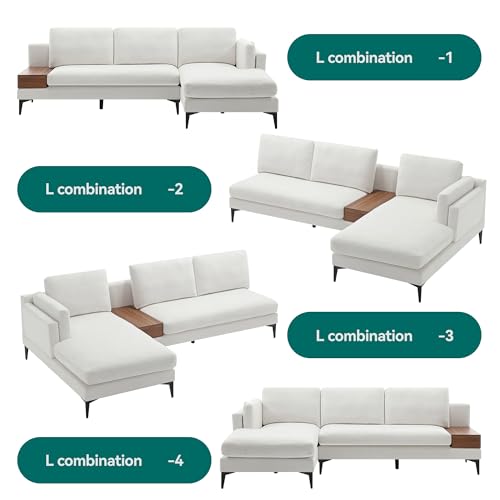 Morden Fort Modern Cloud Couch Sectional L Shaped Modular Sofa with Reversible Chaise 4 Seater Couch Sofa for Living Room， Linen Fabric, Beige