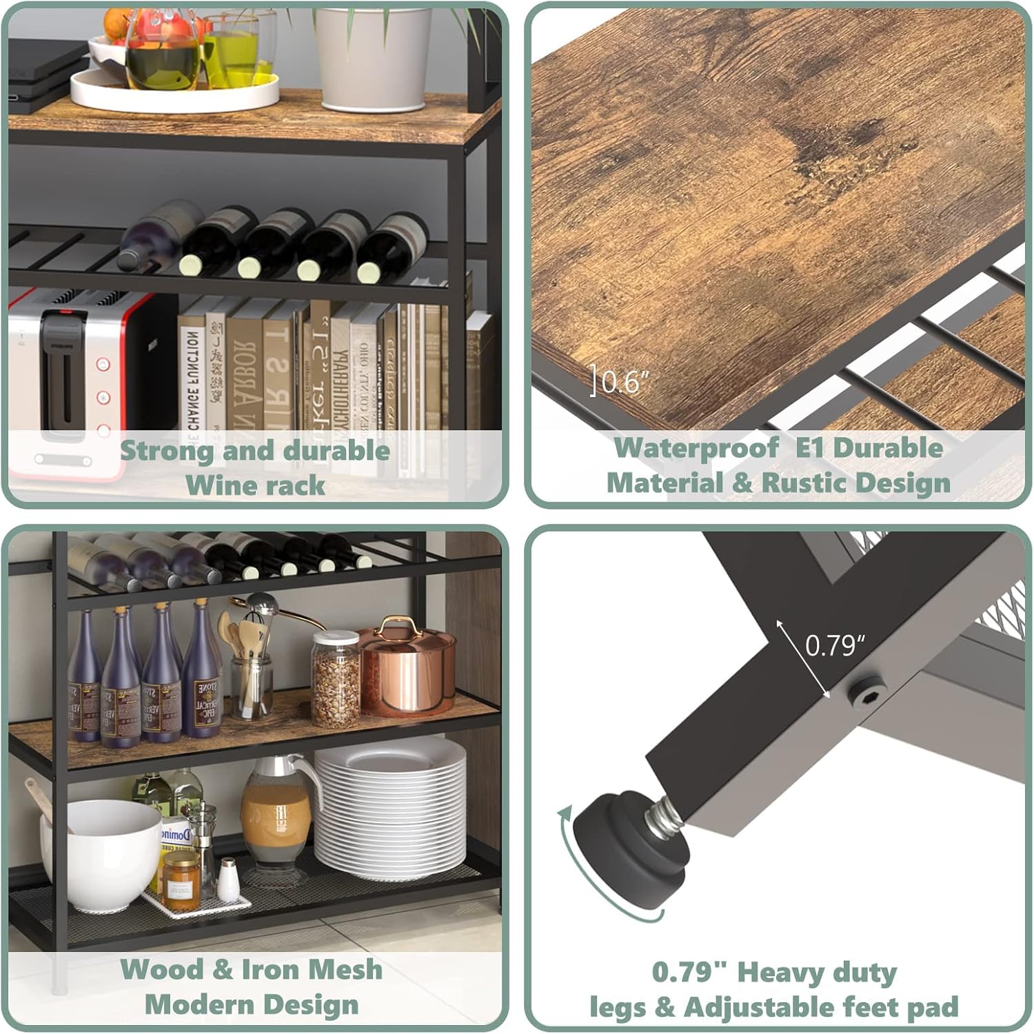 Industrial Kitchen Baker's Rack Coffee Station Microwave Oven Stand Kitchen Pantry Shelf Free Standing Opening Utility Storage Cabinet Sideboard for Kitchen Dining Room Living Room