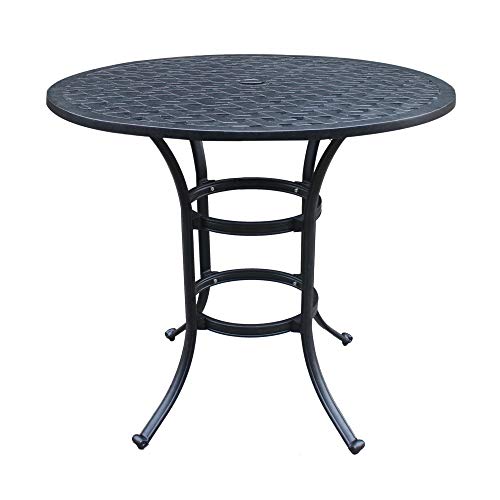 Stylish Manhattan Collection 42" Modern Cast Aluminum Round Bar Table - Weather Resistant Outdoor Patio Furniture, Bistro & Bar Height Table with Umbrella Hole (Aged Bronze)
