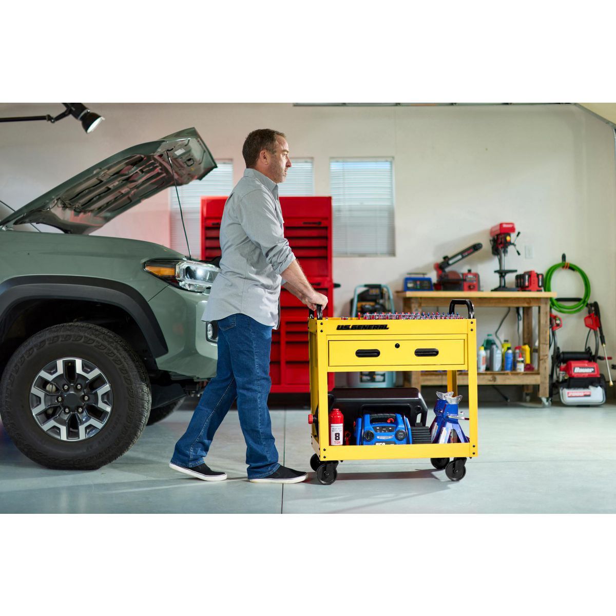 U.S. GENERAL 30 in., 1-Drawer Service Cart, Yellow