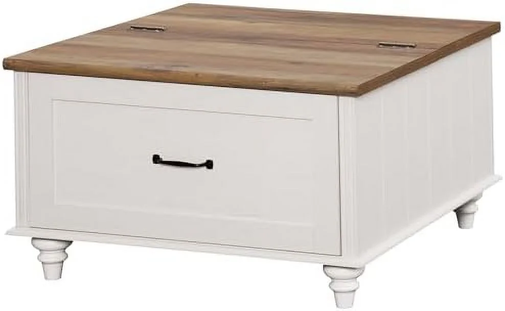 RUNFAYBIU Farmhouse Coffee Table with   Square Coffee Table with Lift Top &amp; Drawer  Wood Center Table for Living Room  Home  Office  White
