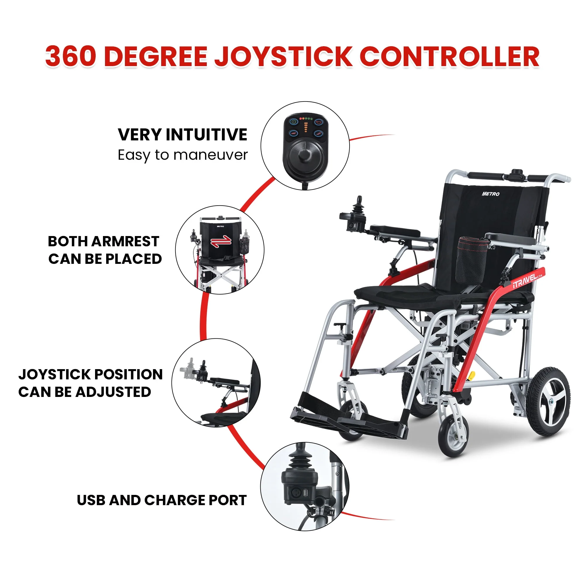 Segmart Lightweight Electric Wheelchair for Adults, 33lbs Travel Size Foldable Intelligent Motorized Wheelchair with Cup Holder & Anti-Tipper, Air Travel Allowed, 220LBS