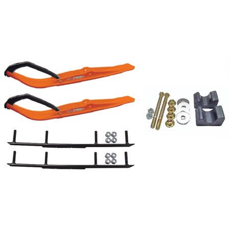 Cu0026A Pro Orange Razor Snowmobile Skis w/ 6 inch Round Bars Complete Kit Arctic Cat 2009 and Previous