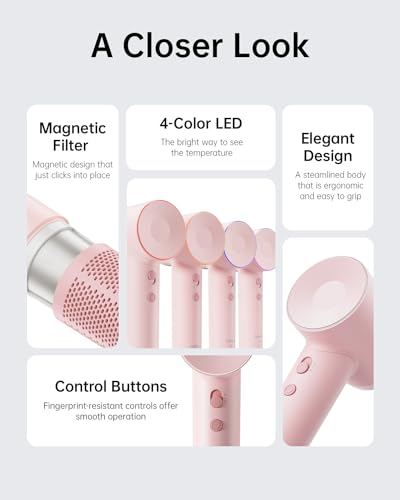 Laifen Hair Dryer SE, 200 Million Negative Ionic Blow Dryer with 105,000 RPM Brushless Motor 1400W Powerful Fast Drying High-Speed Low Noise Hairdryer with Magnetic Attachments
