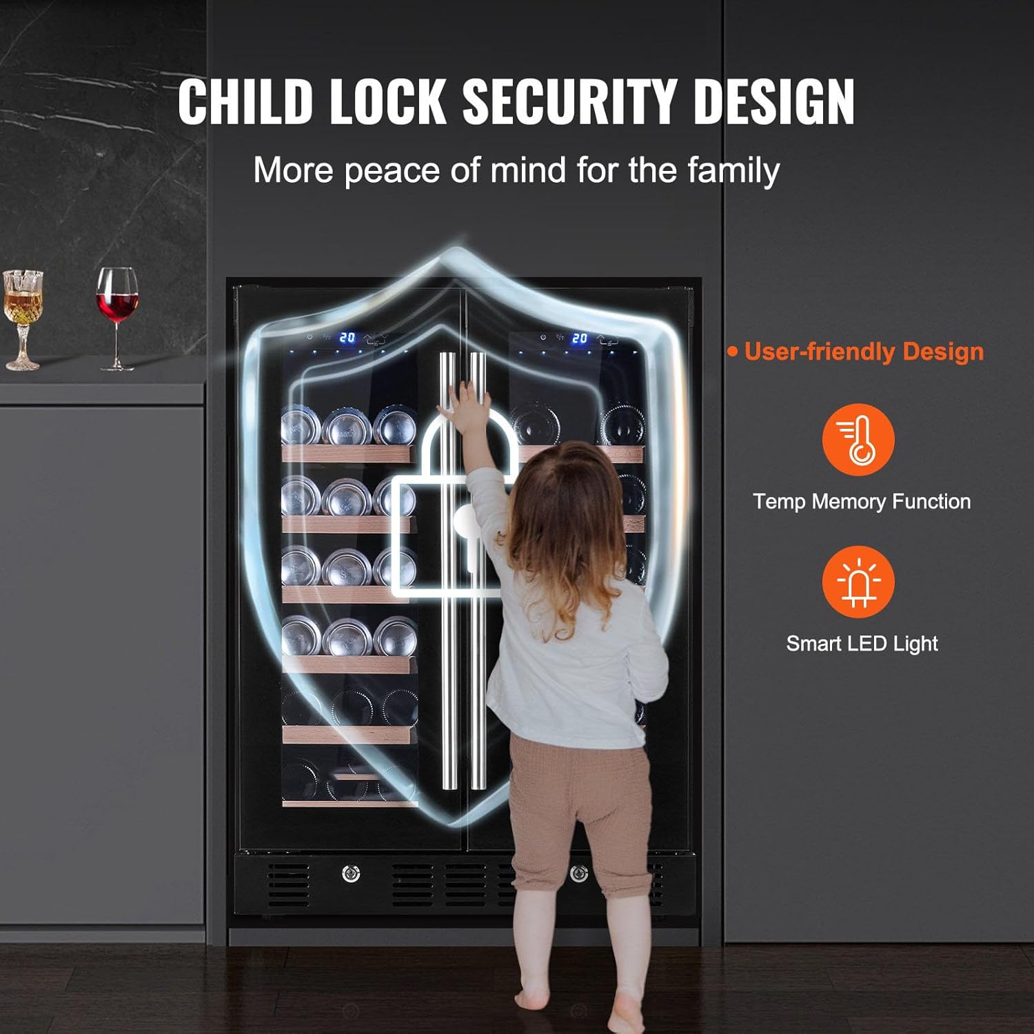 24 inch Wine and Beverage Refrigerator with Dual Zone Tempered Glass Door and Digital Temper Control - Built-in or Freestanding - ETL Certified