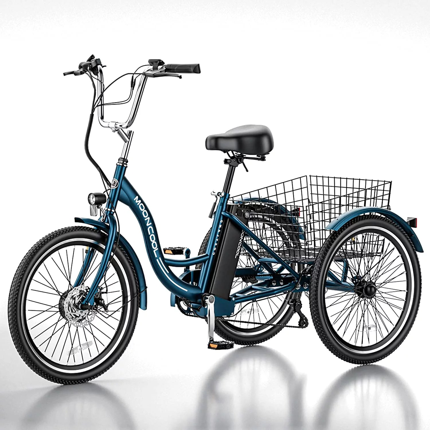 MOONCOOL Electric Tricycle, 350W 36V 24 Inches 7 Speeds 3 Wheels Electric Bikes for Adults, Motorized Electric Trike Three Wheel Electric Bicycle