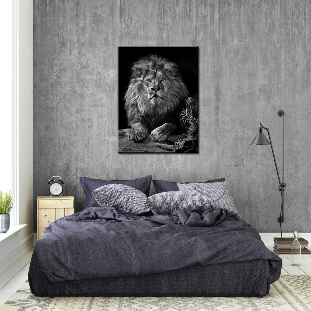 Nachic Wall Lion Canvas Wall Art Modern Black and White Animal Picture Painting for Home Office Living Room Bedroom Decor Gallery Canvas Wrapped Ready to Hang