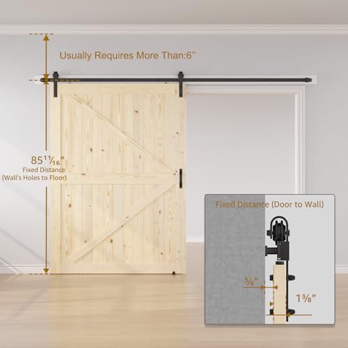 SMARTSTANDARD 36in x 84in Sliding Barn Door with 6.6ft Barn Door Hardware Kit Included, Unfinished Solid Spruce Wood Door, Assembly Required, DIY, Stainable, Natural