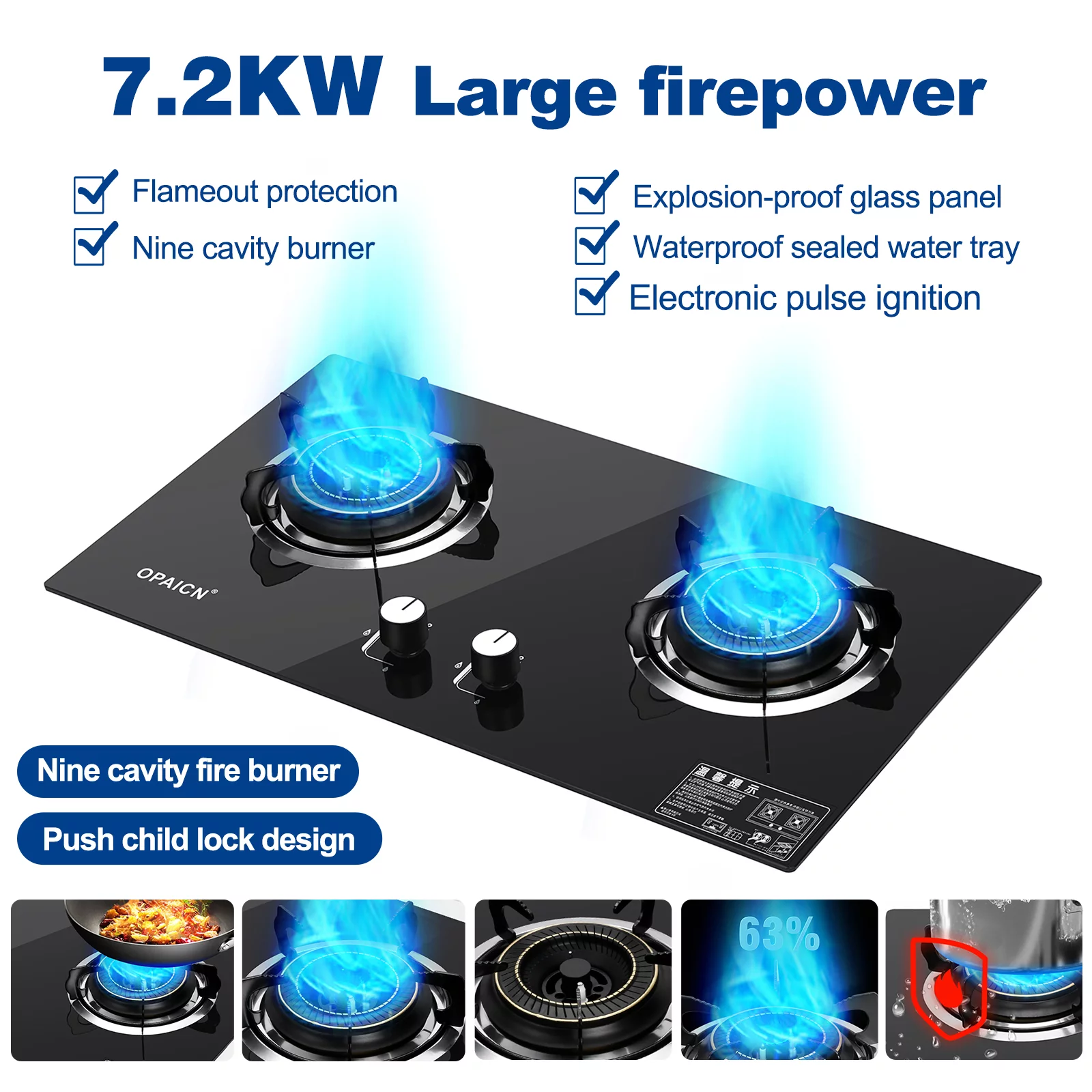 Double Burner Gas Stove Household Embedded Tempered Glass Liquefied Gas Cooker Kitchen Cooktop