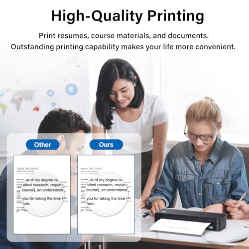 Gloryang Inkless Portable Printer for Travel, Wireless Thermal Printer Supports 8.5 x 11 Inch US Letter Size, includes Carry Case and 3 Rolls of Thermal Paper Kit