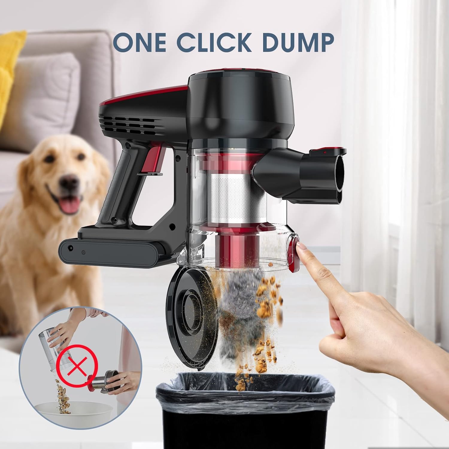 Cordless Vacuum Cleaner, 250W Stick Vacuum Cleaner with 25KPA Powerful Suction, Lightweight Handheld Vacuum LED Display for Carpet and Floor, Pet Hair