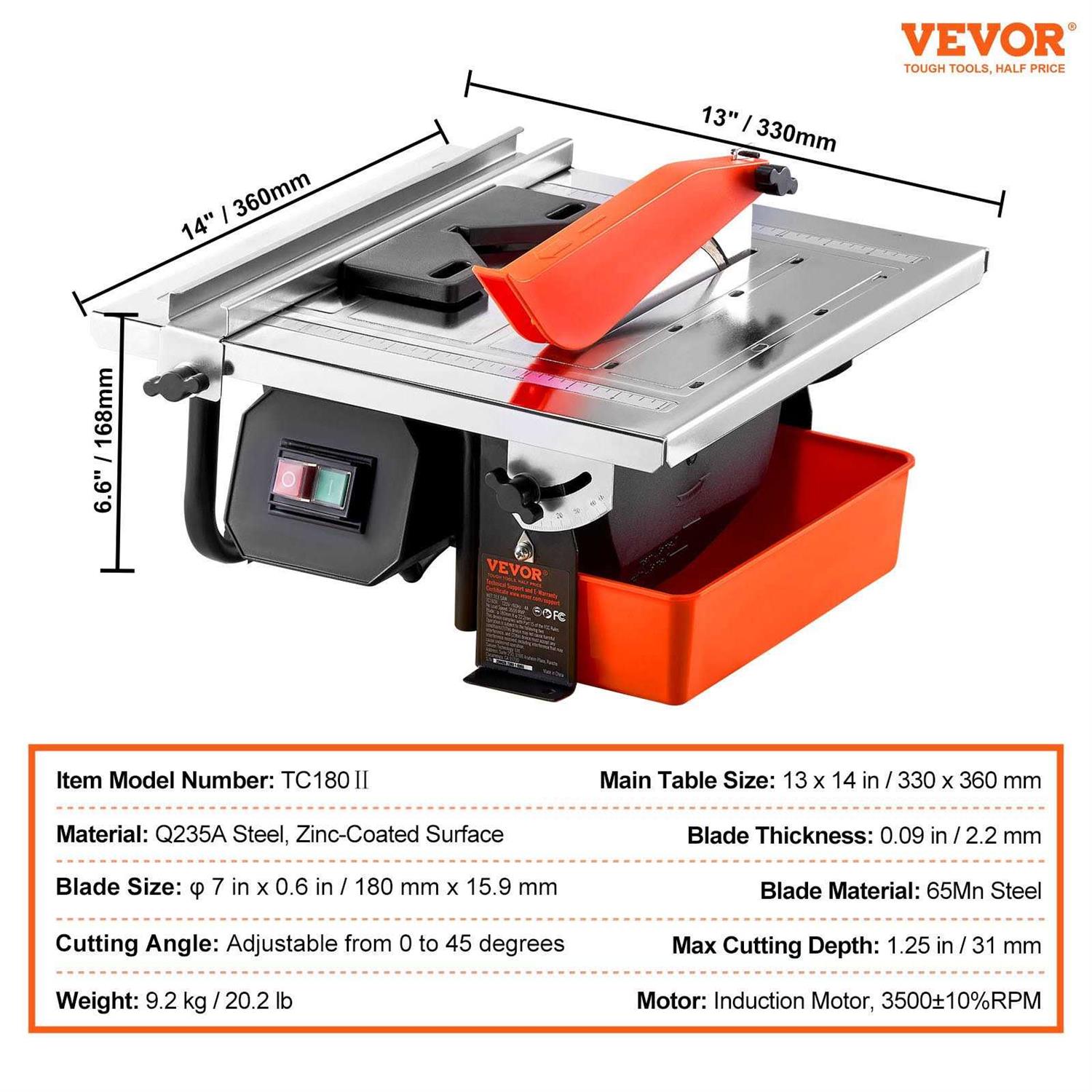 VEVOR Wet Tile Saw 7-inch 65Mn Steel Blade 3500 RPM Induction Motor - Shop Hardware Tools Online Store