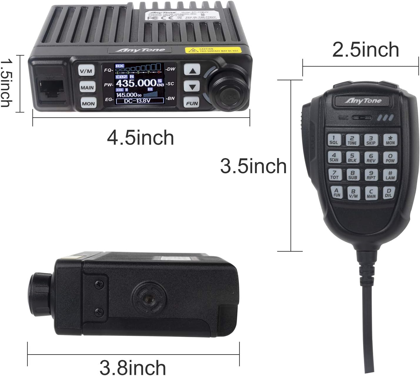 AnyTone Mini Size Dual Band Transceiver Mobile Radio VHF/UHF Two Way Radio AT-779UV for Car Vehicle