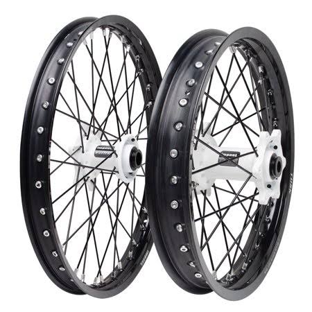 Tusk Impact Complete Front and Rear Wheel 1.60 x 21 / 2.15 x 18 Black Rim/Black Spoke/White Hub, Size: One Size